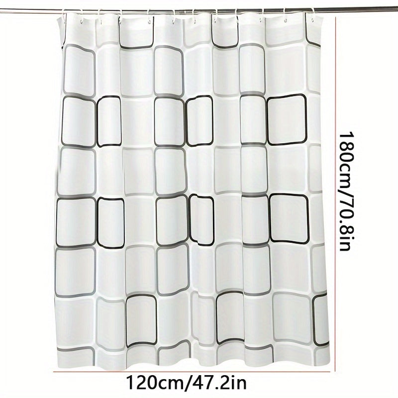 Modern Plaid Shower Curtain with Waterproof Stylish Hooks