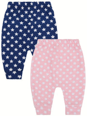 2 Pcs Comfy 100% Cotton Pants For Baby Girls 3-6 Months