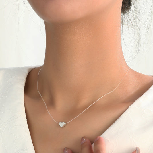 Heart Pendant Necklace with Transparent Fishing Line