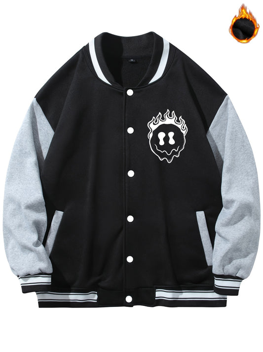 Men's Smile Print Fleece Varsity Jacket