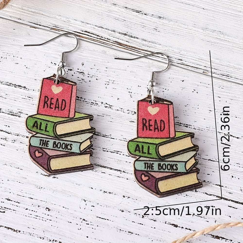 Wooden Book Love Earrings For Librarian Teacher Student