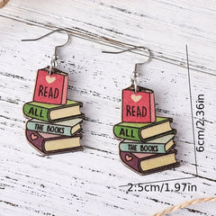 Wooden Book Love Earrings For Librarian Teacher Student