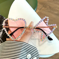 Y2K Heart Lightning Sunglasses Rhinestone Decorative Glasses