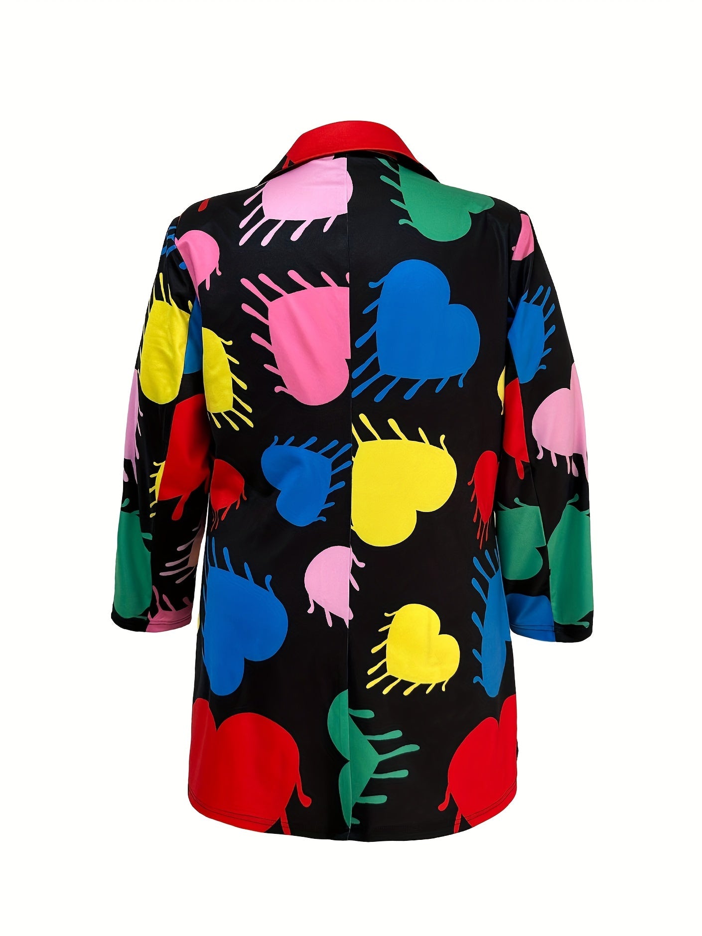  Heart Print Long Sleeve Casual Blazer