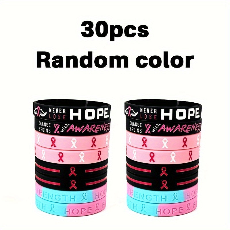 30 Pink Awareness Silicone Wristbands Breast Cancer Hope Faith Strength
