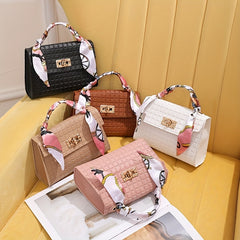 Mini Scarf Handle 3D Plaid Satchel Crossbody Handbag
