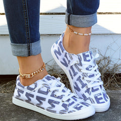 Women's Letter Pattern Casual Skate Shoes Lace Up Anti slip Canvas Shoes