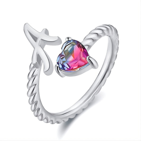 Adjustable Initial Letter Ring Zircon Rings For Women