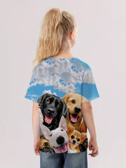 Girls Puppy Graphic Crew Neck Short Sleeve T shirt For Summer Gift