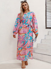 Women's Plus Floral Print Lantern Sleeve Maxi Dress