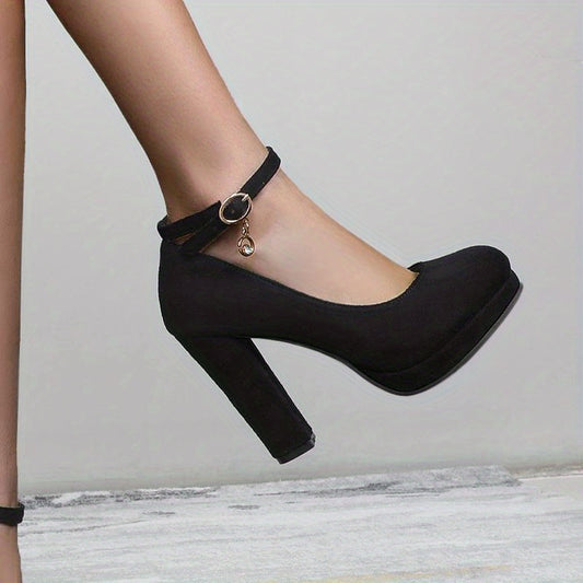 Suede Block Heel Buckle Strap Pumps Wedding Heels