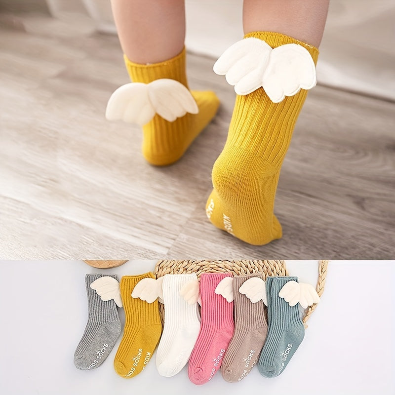 3 Pairs Girls Wing Non-slip Socks, Breathable Soft Socks