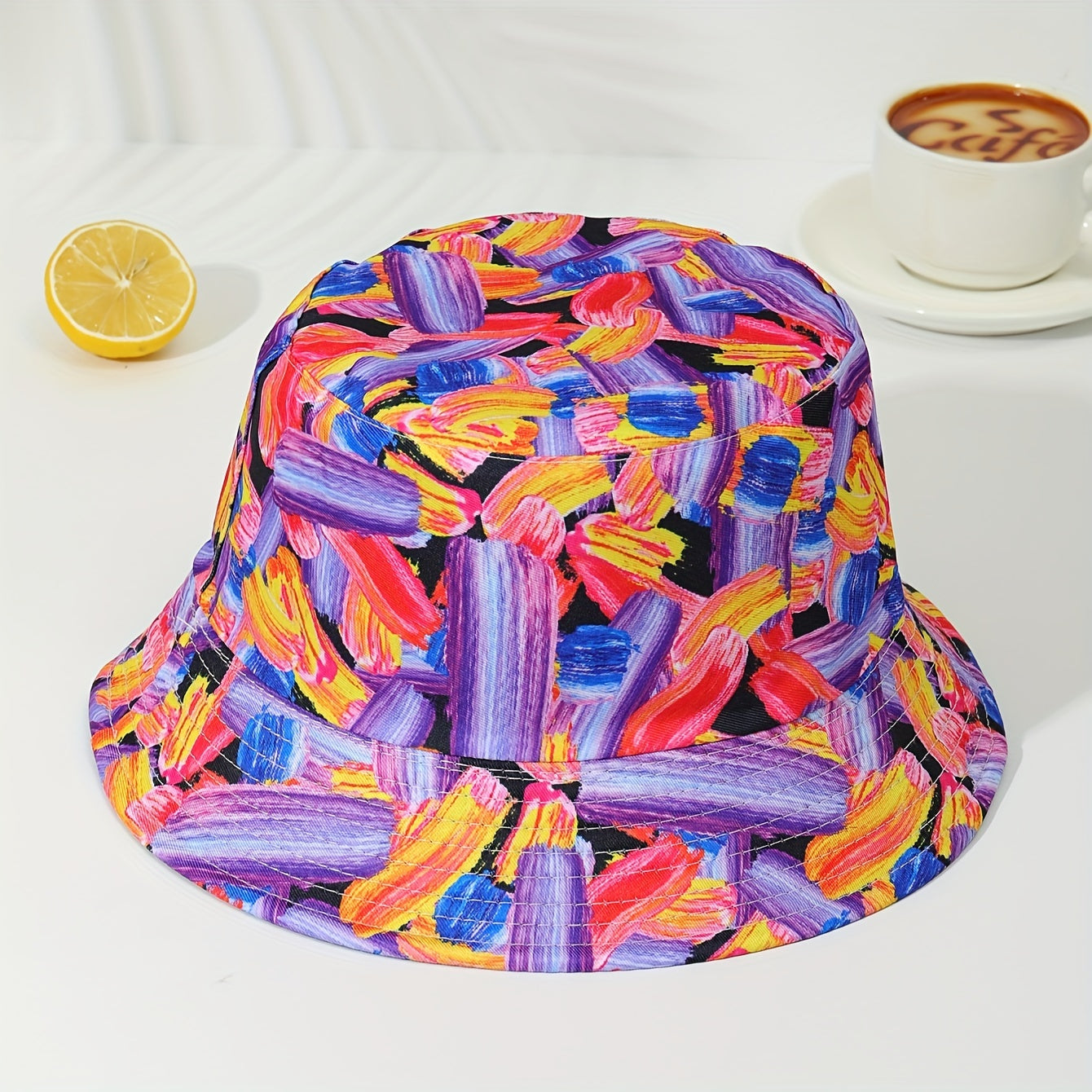Striped Graffiti Print Bucket Hat Hip Hop Tie Dye Casual Fisherman Cap
