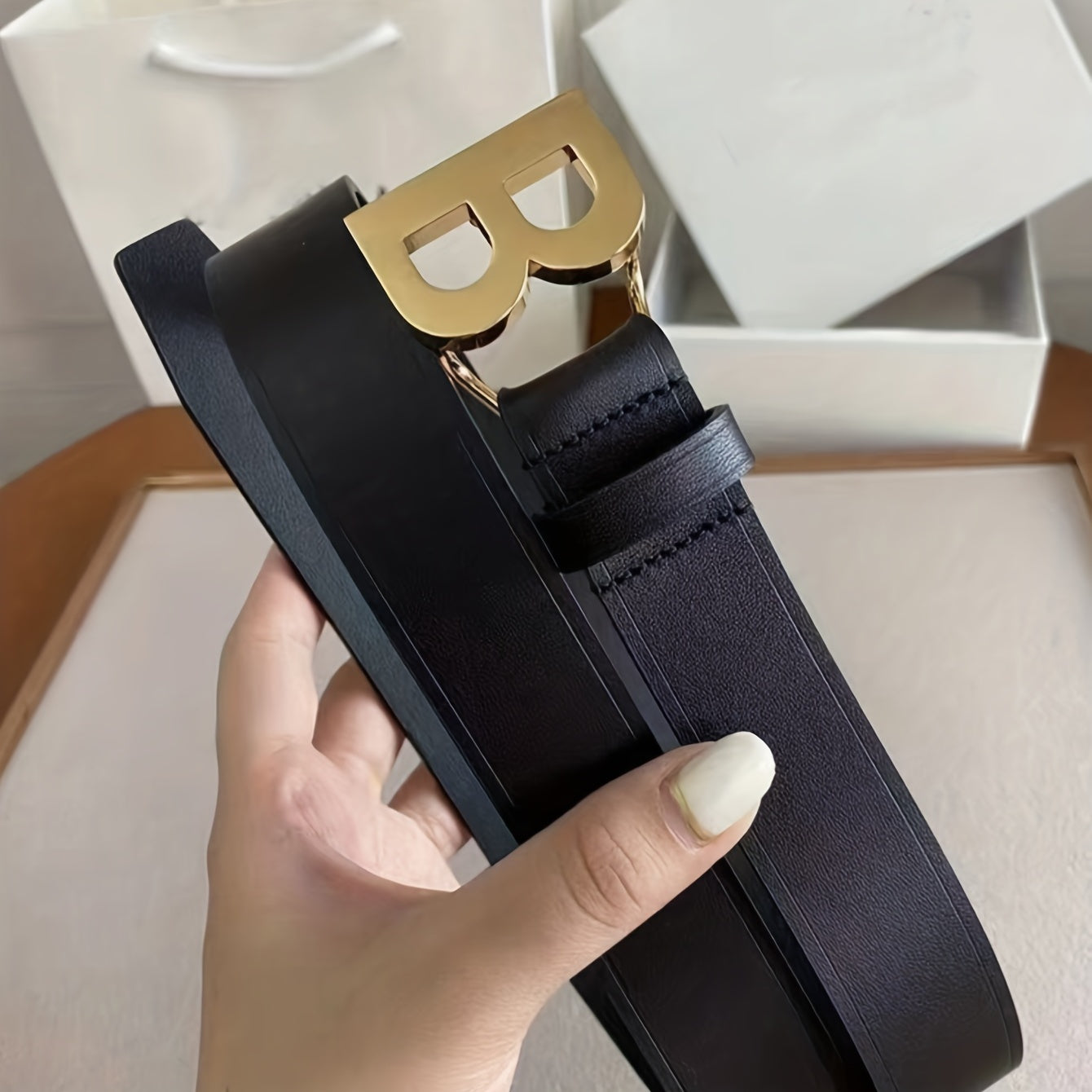 Buckle Belt Men Women Letter Pattern Jeans Pants