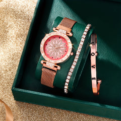 Digital Rhinestone Watch & 2 Bracelets Set