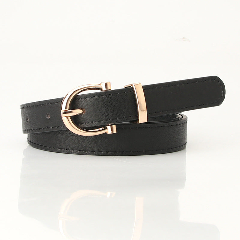 Stylish Leather Belt with Golden Metal Buckle for Women