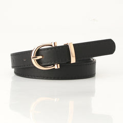 Stylish Leather Belt with Golden Metal Buckle for Women