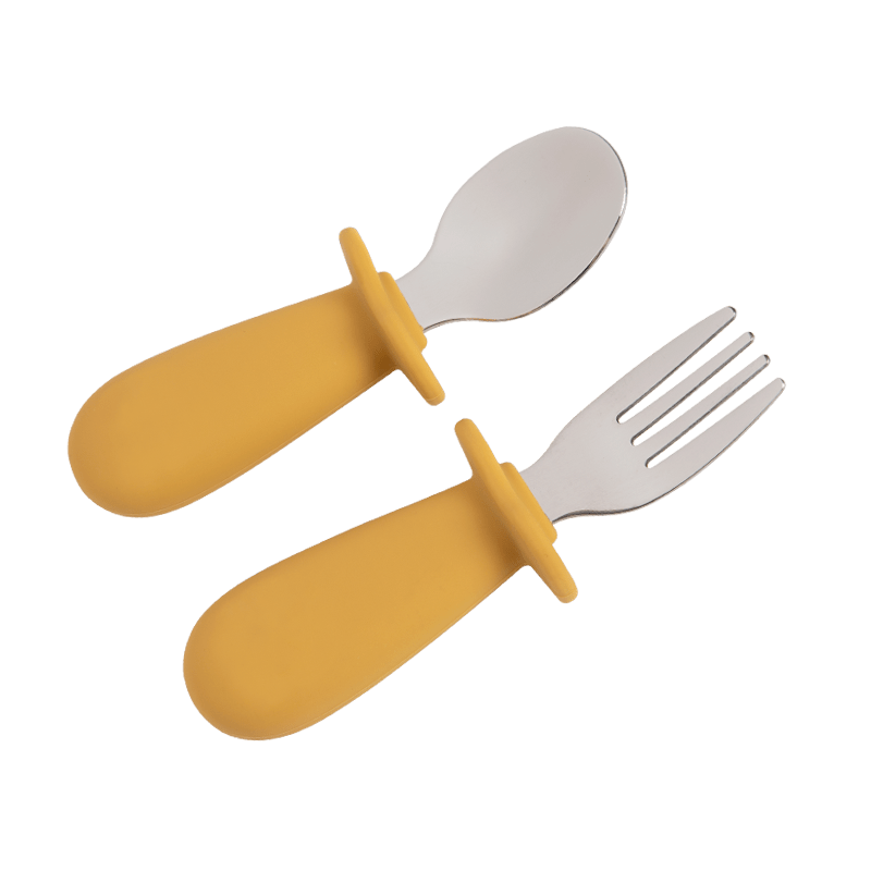 2pcs Baby Spoon Fork Set Stainless Steel Silicone Toddler Dinnerware