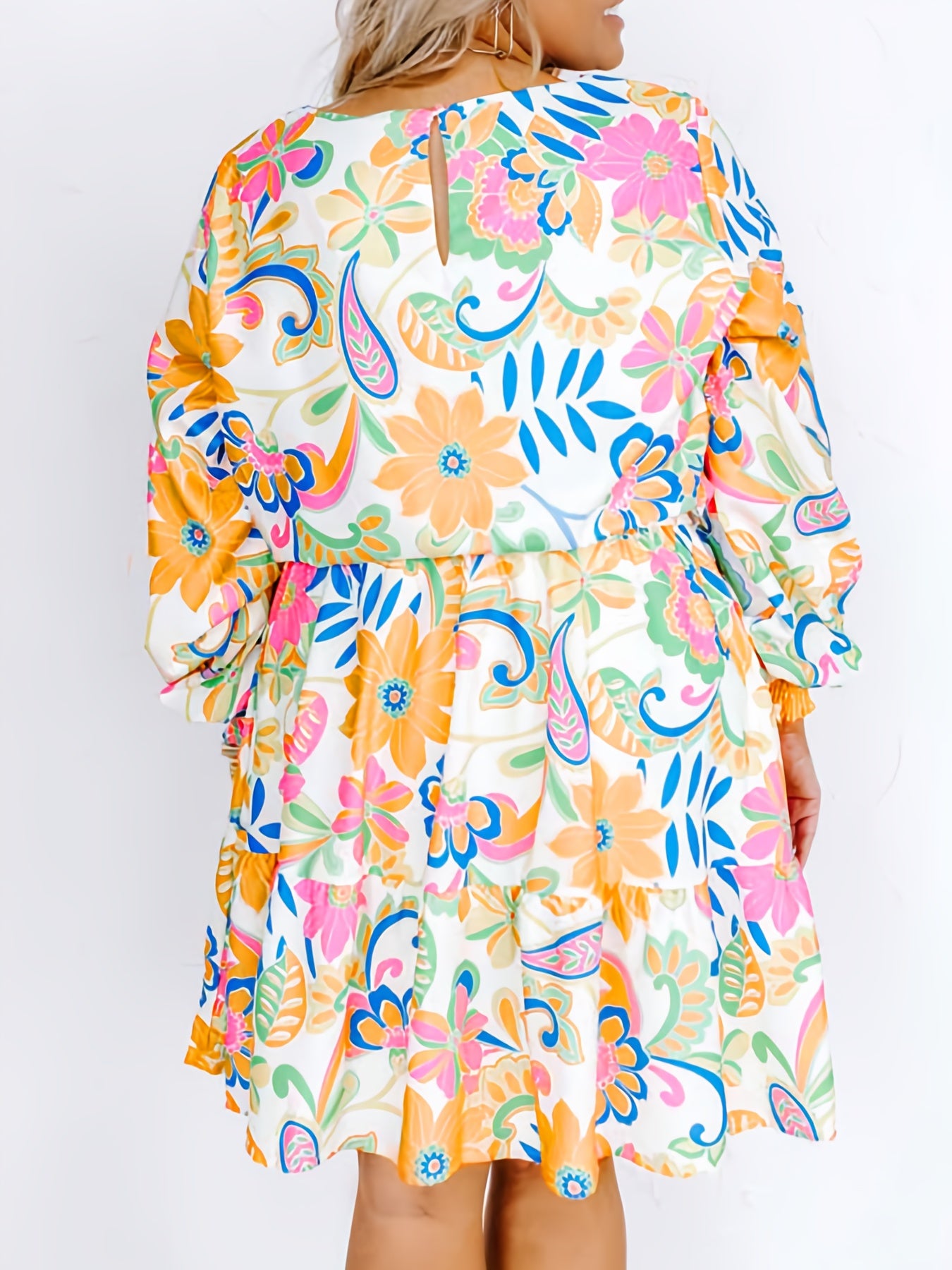  Paisley & Floral Print Shirred Dress