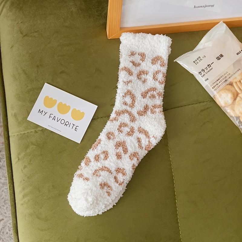 Leopard Fuzzy Socks Comfy Warm Tube Stockings
