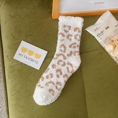 Leopard Fuzzy Socks Comfy Warm Tube Stockings