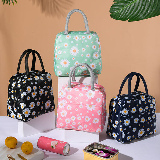 Printed Mesh Lunch Bag Thermal Insulation Hand Bag Patch Pocket