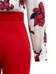 Floral Print Blouse & Wide Leg Pants Set Women's Casual Comfy Outfit
