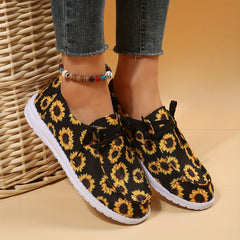 Women's Sunflower Print Canvas Slip-On Loafers Shoes