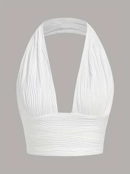 Y2K Ruched Halter Neck Top Sexy Backless Summer Women's Clothing
