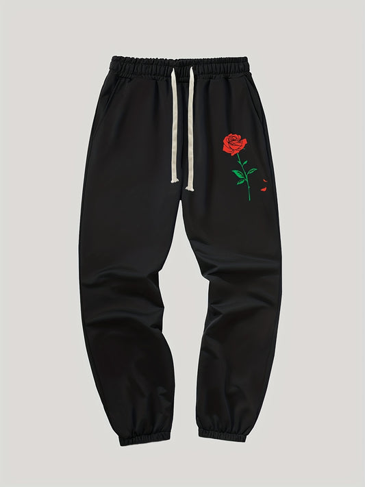 Rose Pattern Joggers Men's Casual Loose Fit Pants for All Seasons