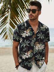 Men's Floral Print Short Sleeve Hawaiian Shirt for Beach Holiday