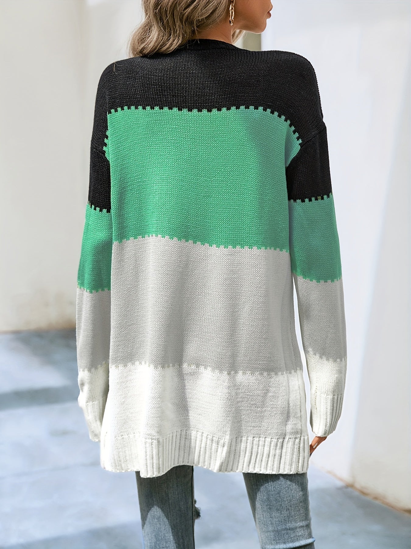 Striped Block Cardigans V Neck Loose