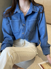 Loose Fit Long Sleeves Denim Shirt with Lapel
