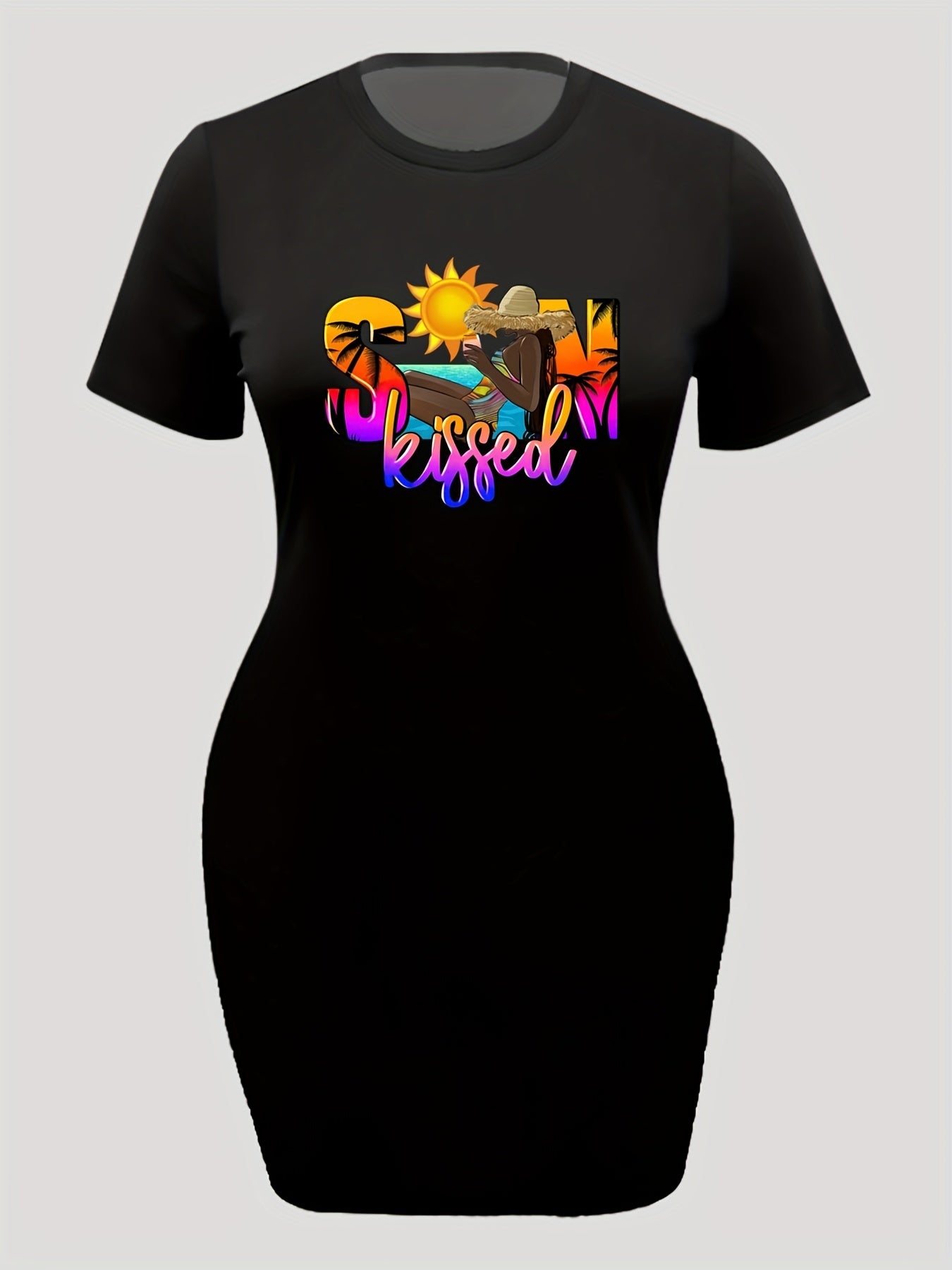  Cartoon Figure Print Short Sleeve Dress