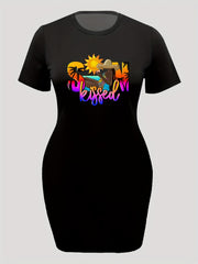  Cartoon Figure Print Short Sleeve Dress