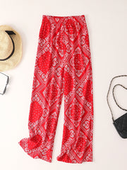 Paisley Scarf Print Wide Leg Pants Boho Casual Loose Pants