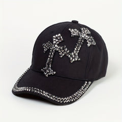 Y2K Cross Patch Baseball Cap Rhinestone Hip Hop Dad Hat