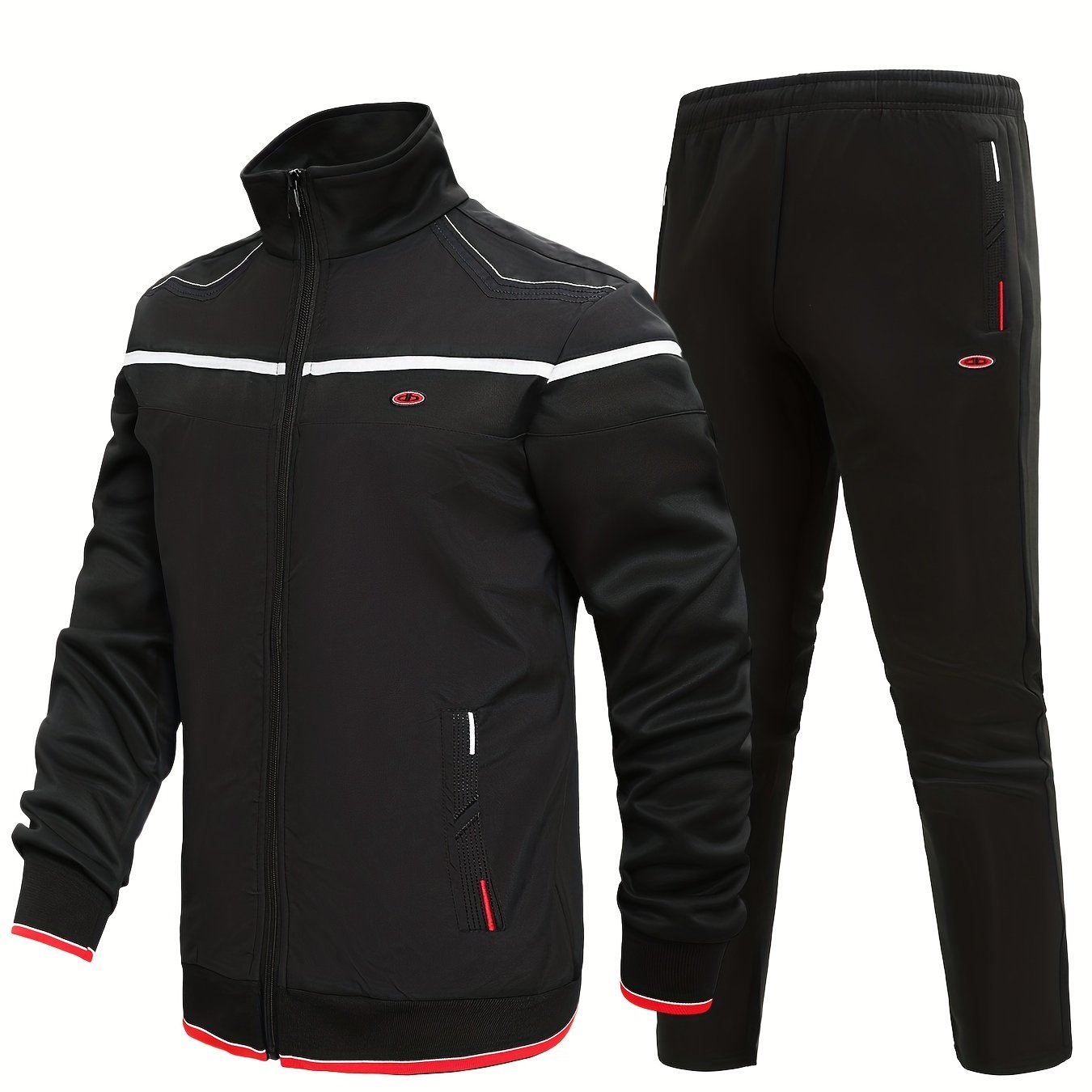 Men's Stand Collar Zip Up Jacket & Stretchable Pants Set
