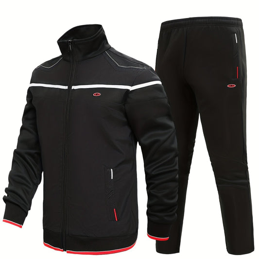 Men's Stand Collar Zip Up Jacket & Stretchable Pants Set
