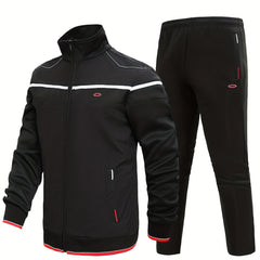 Men's Stand Collar Zip Up Jacket & Stretchable Pants Set