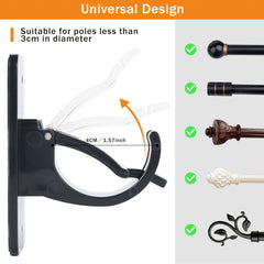 4pcs Adhesive Curtain Pole Brackets for Poles < 40mm, No Drill Curt