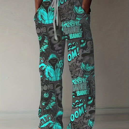Comics Style Fluorescent Hooded Man Pants