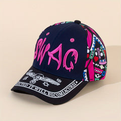 Letter Embroidery Print Graffiti Sunshade Baseball Cap