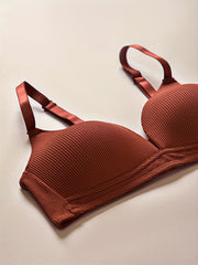 Wireless Ribbed Push Up Bra Breathable Comfy Lingerie