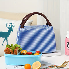 Striped Pattern Handbag Zipper Versatile Lunch Bag