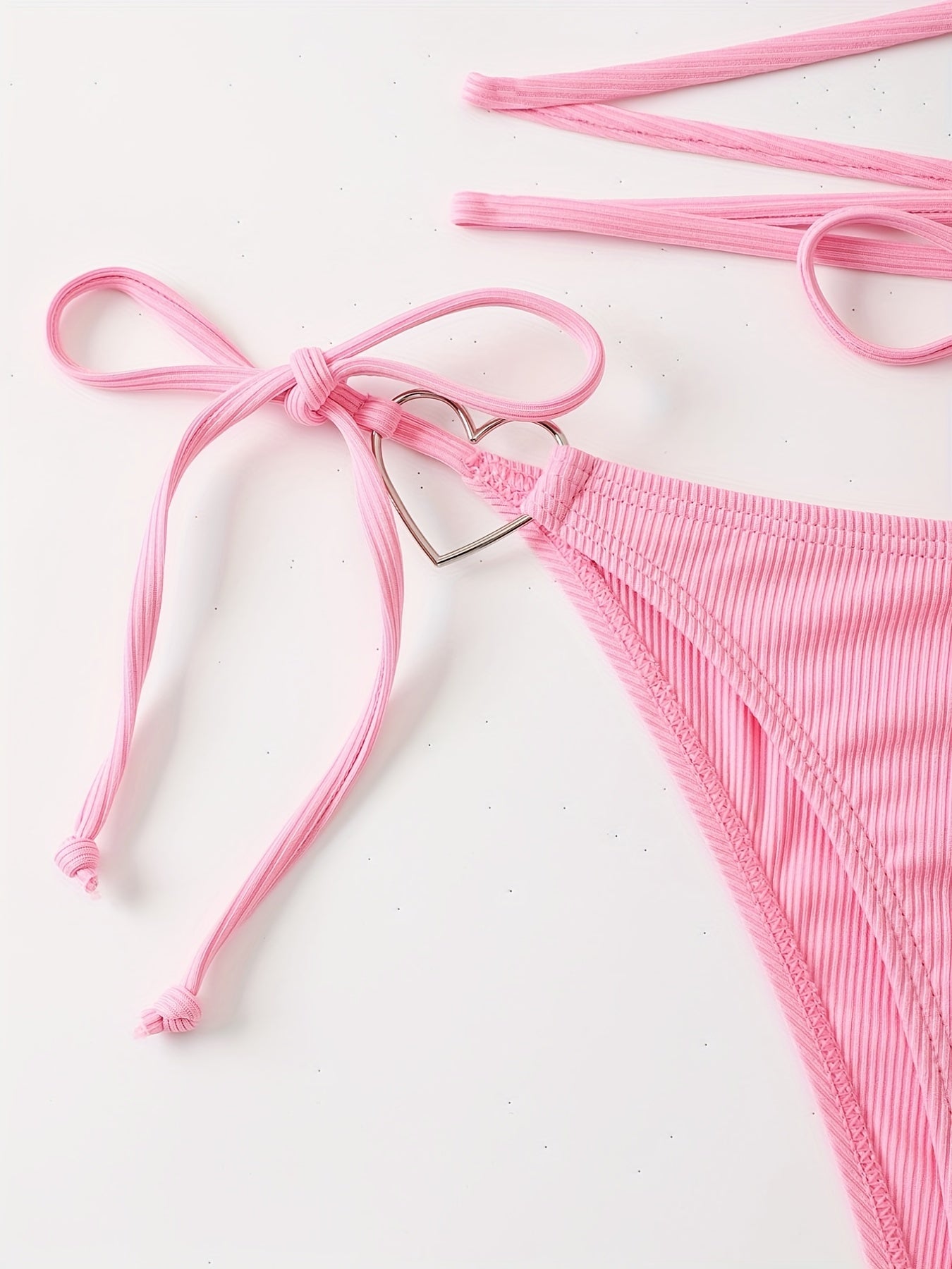 Heart Linked Halter Neck Rib Knit Bikini Set