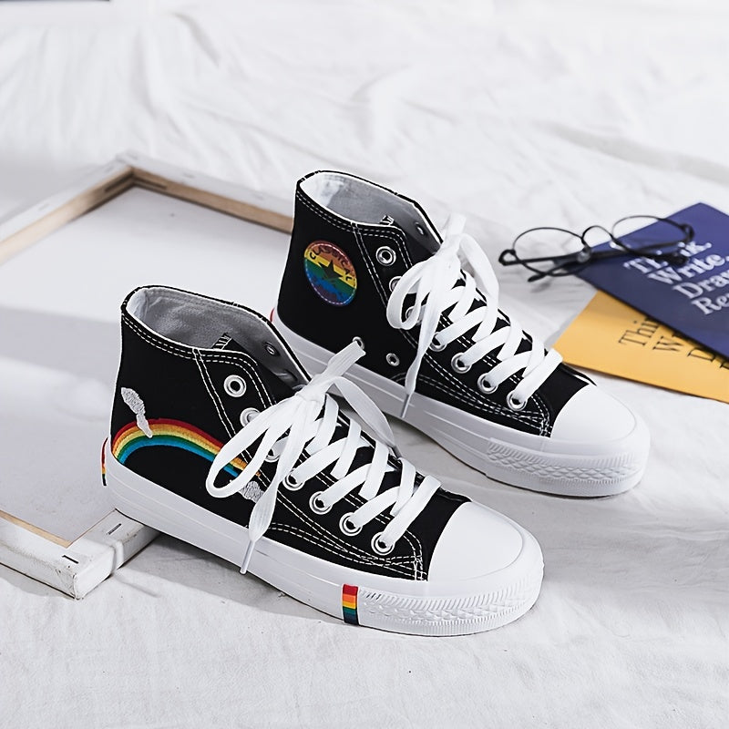 Women's High Top Canvas Shoes Rainbow Flat Casual Shoes
