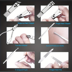 19 pcs Professional Stainless Steel Manicure Pedicure Set Nail Clippers Cutters