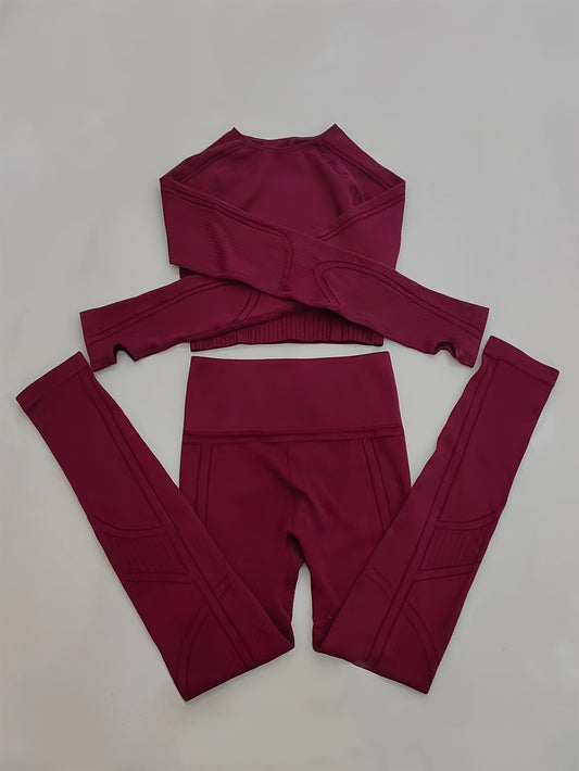 Yoga Workout Set Long Sleeve Thumb Hole Top & High Stretch Leggings