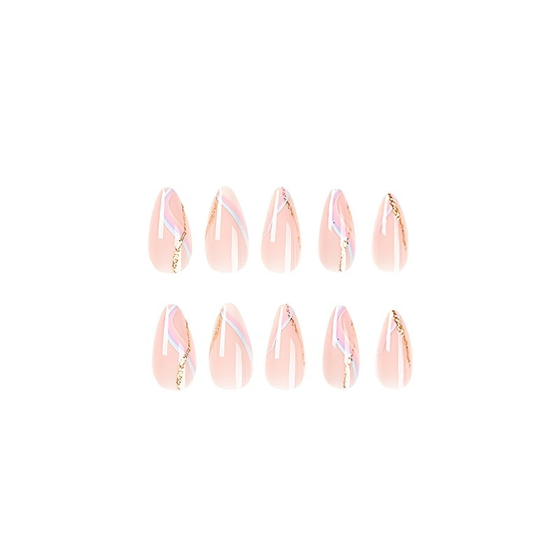 24 Pcs Almond False Nails Glossy Designs Full Cover Acrylic Manicure Pink
